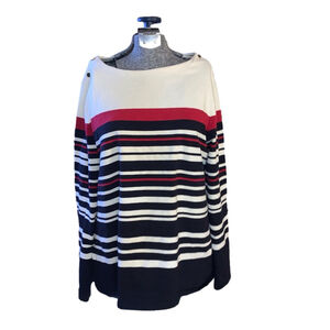 XL Charter Club Striped 3/4 Sleeve Top White Black Red